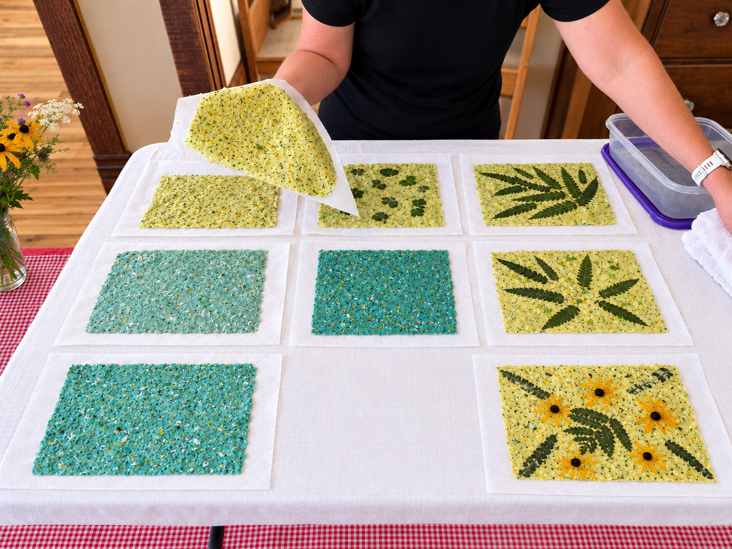 Botanical Craft Table with Pressed Sheets